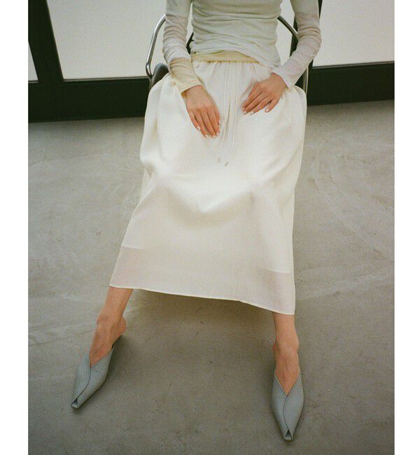 MACPHEE「【WEB限定】クレープサテン ギャザーロングスカート」|フレア|11 ホワイト