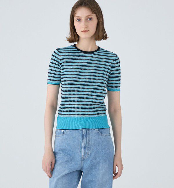 MACPHEE「コットンナイロンラメチェック クルーネックプルオーバー」|ニット・セーター|