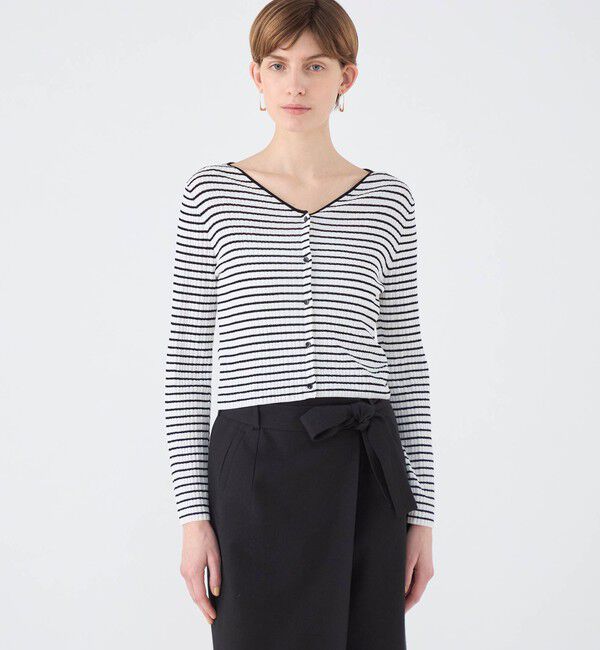 Ballsey「ランダムリブボーダー ショートカーディガン」|カーディガン|