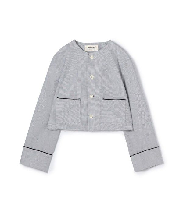 MACPHEE「コットンコード クルーネックジャケット」|ノーカラージャケット|18 ネイビー系