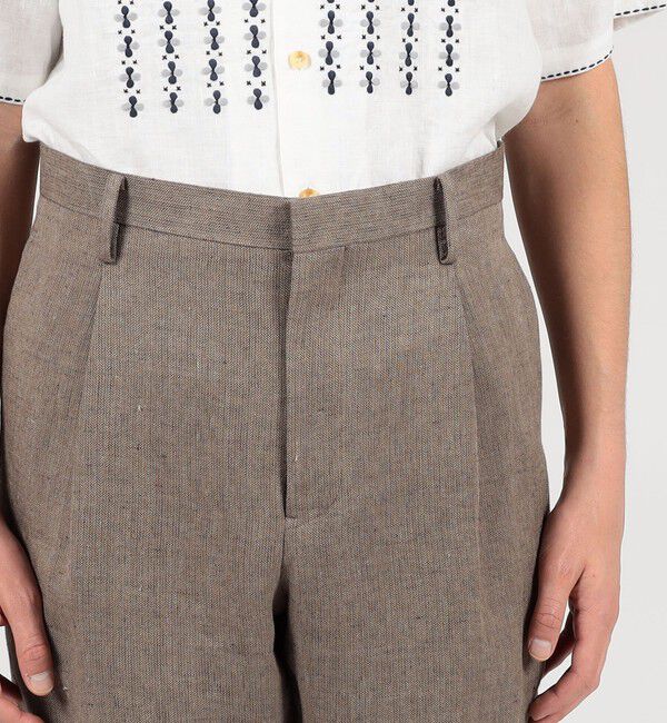 TOMORROWLAND MENS「リネン ヘリンボーン 1プリーツテーパードスラックス」|スラックス|