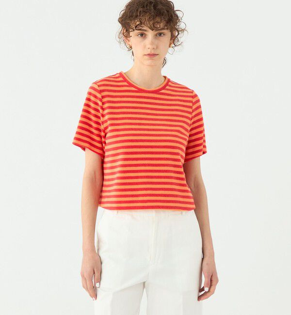 TOMORROWLAND collection「パイルボーダー ハーフスリーブプルオーバー」|Tシャツ・カットソー|