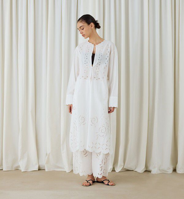 DES PRES「カットワークエンブロイダリー クルーネックシャツワンピース」|ワンピース|