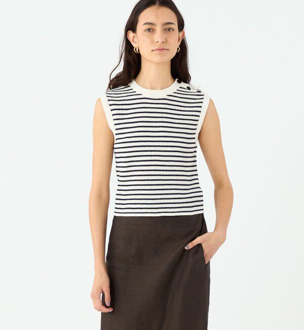 MACPHEE「マリンボーダー ノースリーブプルオーバー」|ニット・セーター|