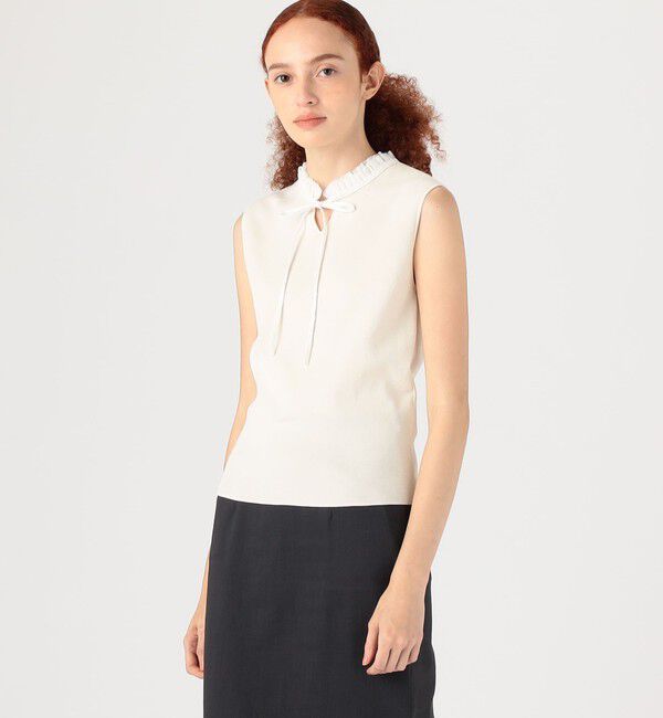 Ballsey「マテリアルコンビ フリルカラーノースリーブプルオーバー」|ニット・セーター|