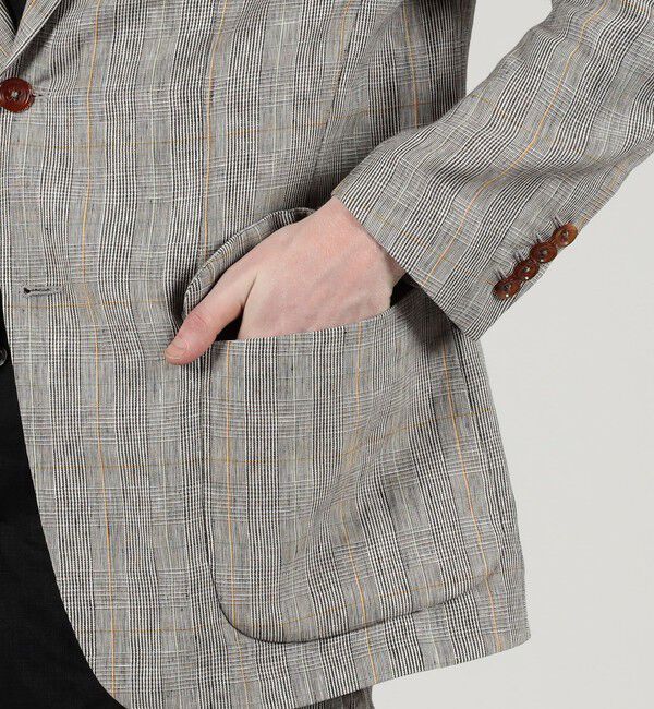 TOMORROWLAND MENS「リネン グレンチェック シングルブレステッド 3Bジャケット」|テーラードジャケット|
