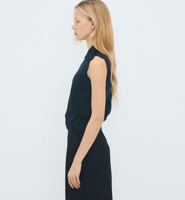 CABaN「ファインポリエステル ビッグカラーノースリーブプルオーバー」|ニット・セーター|