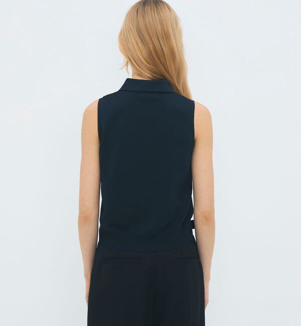 CABaN「ファインポリエステル ビッグカラーノースリーブプルオーバー」|ニット・セーター|