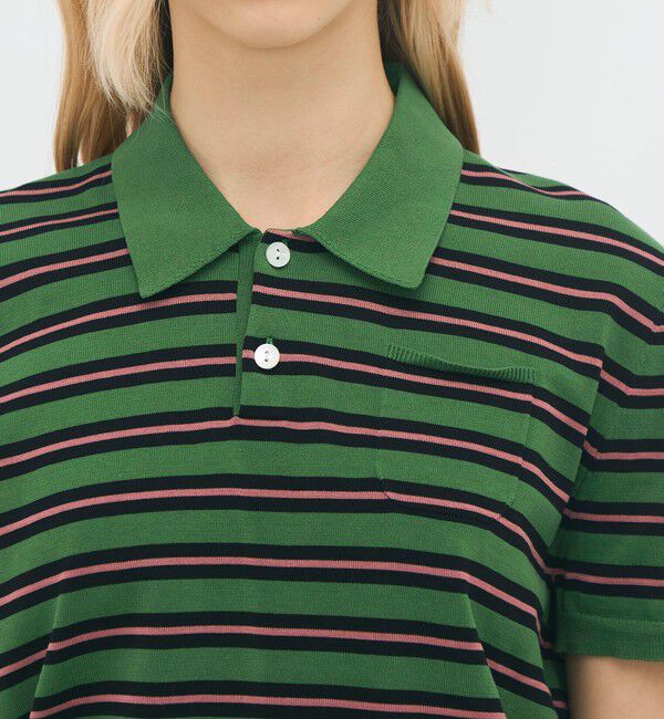 CABaN「コットンストライプ ポロハーフスリーブプルオーバー」|ニット・セーター|