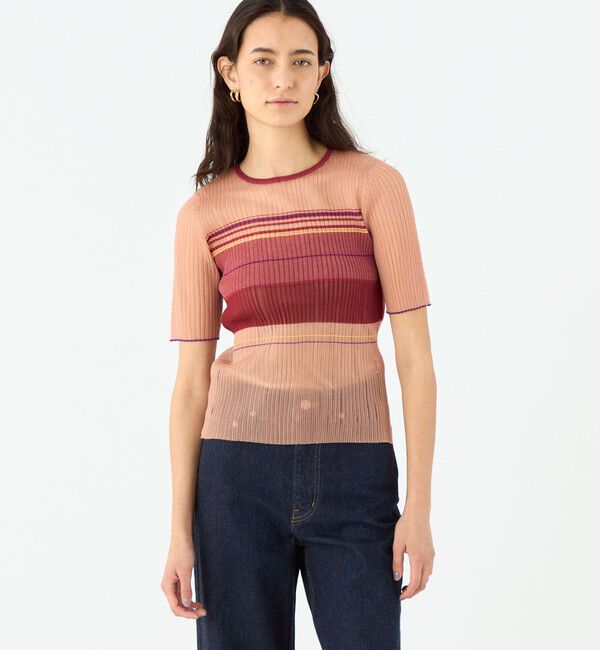 MACPHEE「シアーボーダー ハーフスリーブプルオーバー」|ニット・セーター|