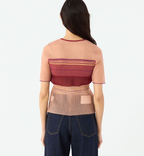 MACPHEE「シアーボーダー ハーフスリーブプルオーバー」|ニット・セーター|