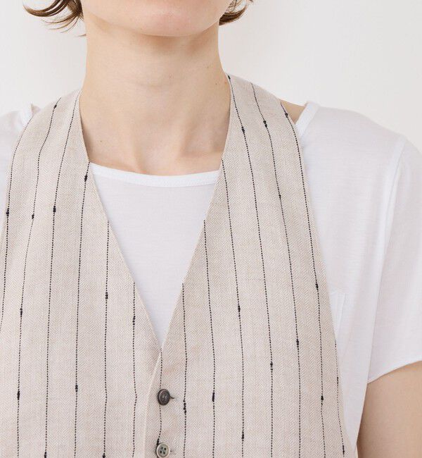 GALERIE VIE「リネンシルクノットストライプ ネックバンドベスト」|ベスト・ジレ|