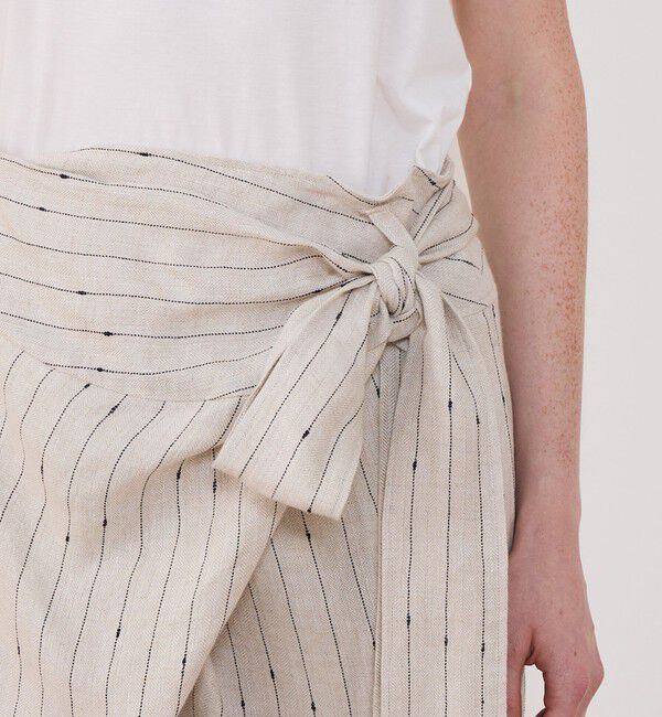 GALERIE VIE「リネンシルクノットストライプ ラップマキシスカート」|タイト|