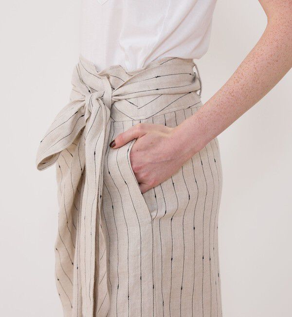 GALERIE VIE「リネンシルクノットストライプ ラップマキシスカート」|タイト|