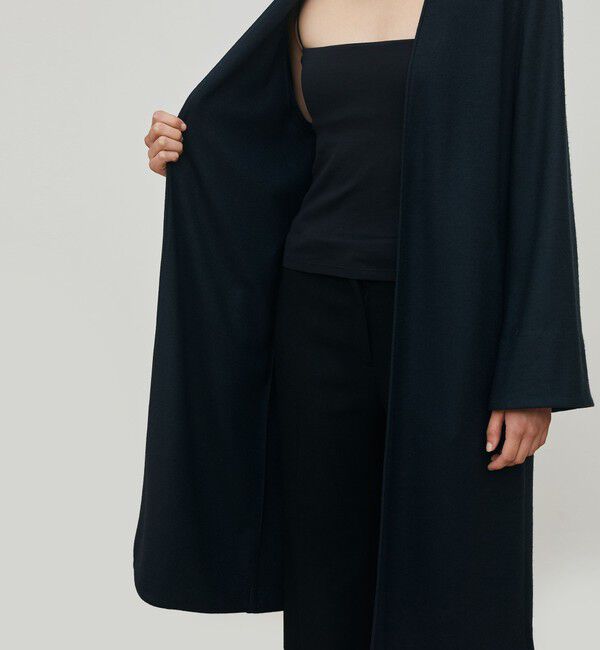 DES PRES「ニットコンビネーション ロングコート」|ノーカラーコート|