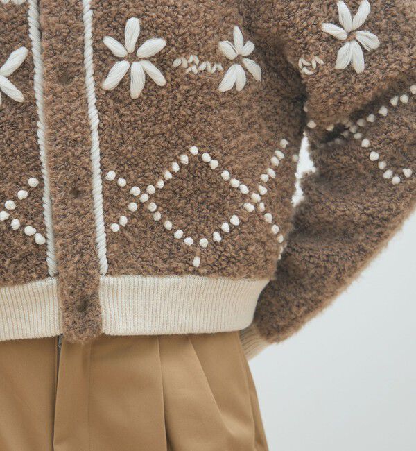 MACPHEE「ムートンエンブロイダリー クルーネックカーディガン」|カーディガン|