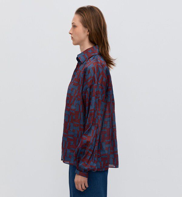 BACCA「コットンオーガンジープリント ギャザースリーブシャツ」|シャツ・ブラウス|