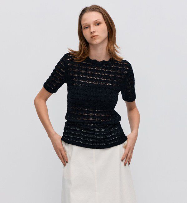 BACCA「パイルレース ハーフスリーブプルオーバー」|ニット・セーター|