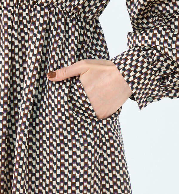 Ballsey「ラグスクエアプリント ウエストギャザーワンピース」|ワンピース|