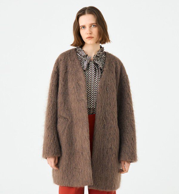 Ballsey「フラッフィーシャギー Vカラーミドルコート」|ノーカラーコート|