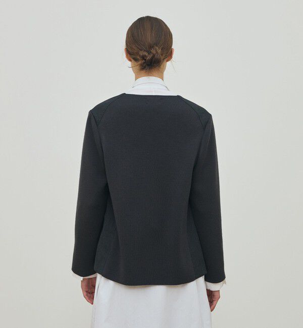 DES PRES「ウールファブリックコンビ クルーネックジャケット」|ノーカラージャケット|