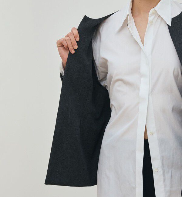 DES PRES「ウールファブリックコンビ クルーネックジャケット」|ノーカラージャケット|