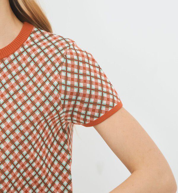 CABaN「コットンポリエステル チェックジャカード ショートスリーブプルオーバー」|ニット・セーター|