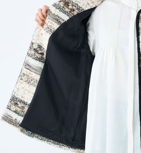 Ballsey「ボーダーツイード ショートコート」|ノーカラーコート|