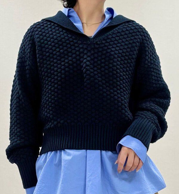 MACPHEE「ハイブリットケーブル セーラーカラープルオーバー」|ニット・セーター|69 ネイビー