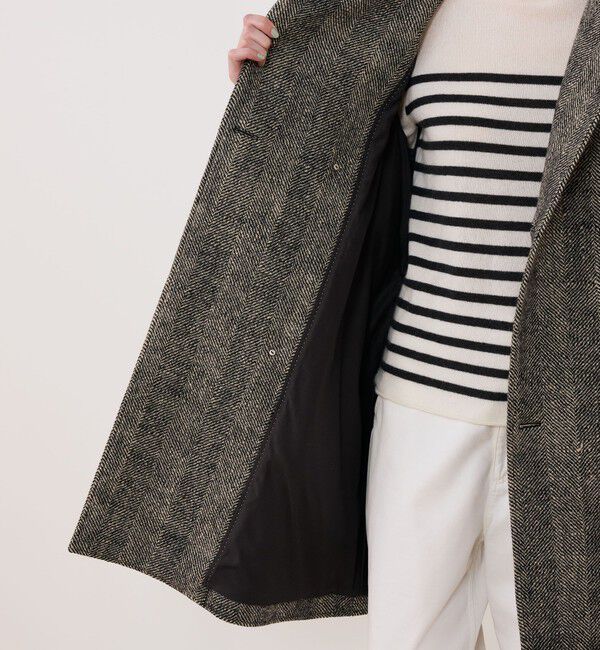 GALERIE VIE「ワイドヘリンボーン カラーレストレンチコート」|ノーカラーコート|