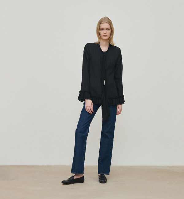 DES PRES「ドットストライプジャカード フリルブラウス」|シャツ・ブラウス|