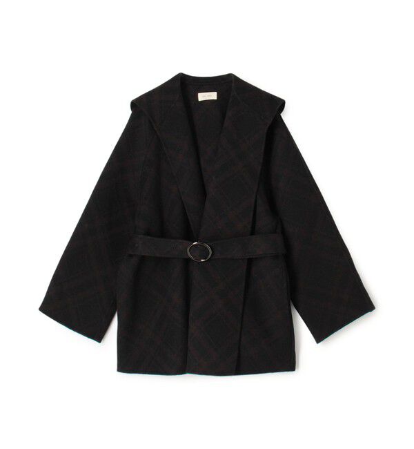 DES PRES「ダブルフェイスチェックジャガード フーディーミディコート」|その他|48 ダークブラウン系