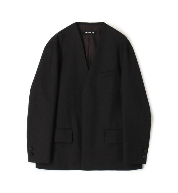 GALERIE VIE「ウォッシャブルギャバジン カラーレスジャケット」|ノーカラージャケット|16 グレー系