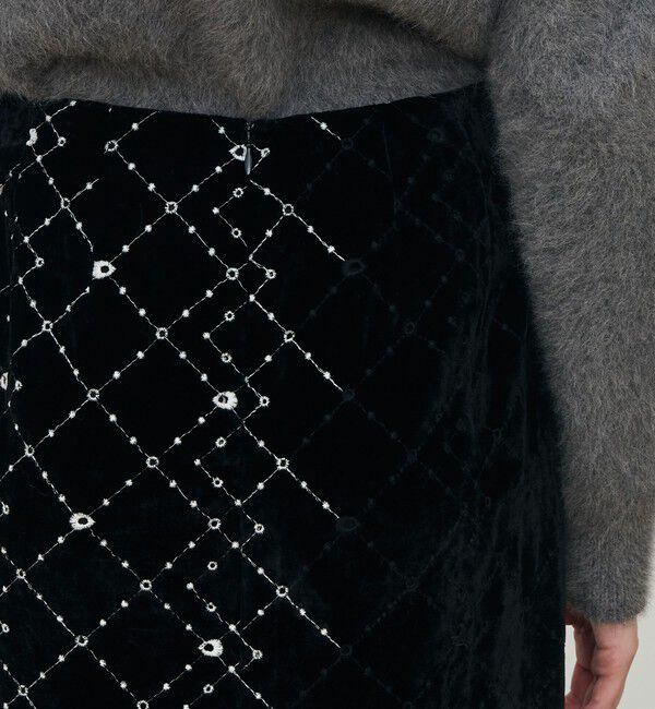 DES PRES「ダイアモンドゲージエンブロイダリー マキシスカート」|タイト|