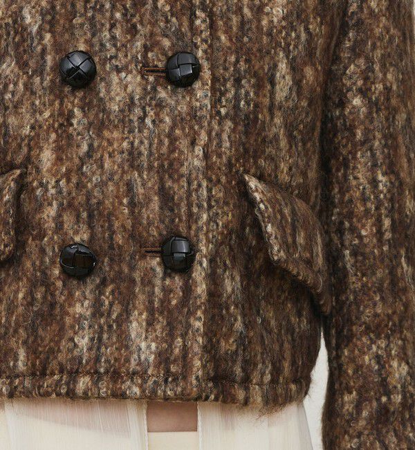 DES PRES「ループヤーンツイード ダブルブレスレッド ノーカラージャケット」|ノーカラージャケット|