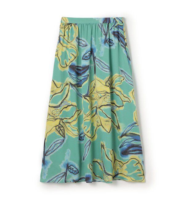 Ballsey「ドゥードルフラワープリント ロングギャザースカート」|フレア|54 グリーン系
