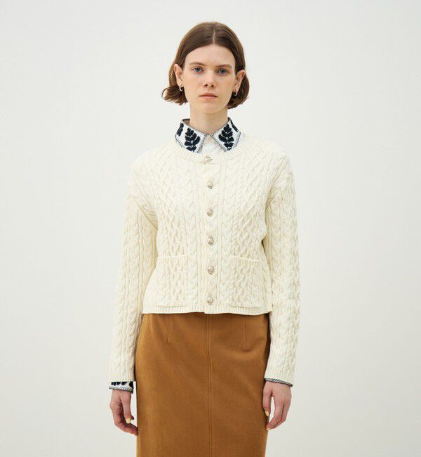 MACPHEE「ハイブリットコットンケーブル クルーネックカーディガン」|カーディガン|