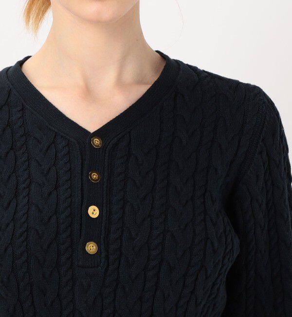 MACPHEE「ハイブリットコットンケーブル Vネックプルオーバー」|ニット・セーター|