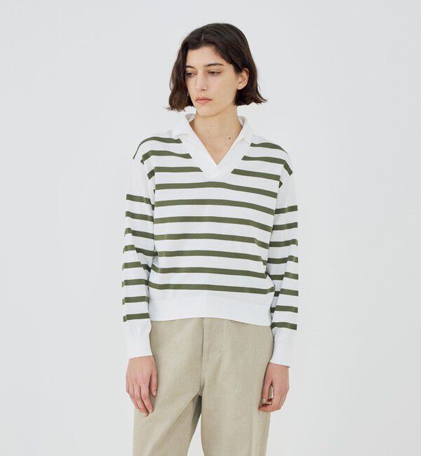 GALERIE VIE「プレーンコットン オープンカラープルオーバー」|ニット・セーター|