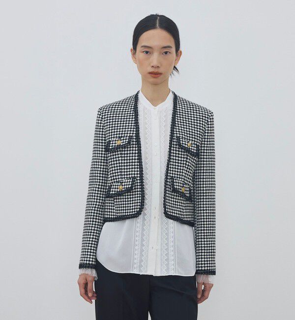 DES PRES「テープヤーンツイード ノーカラーコンパクトジャケット」|ノーカラージャケット|