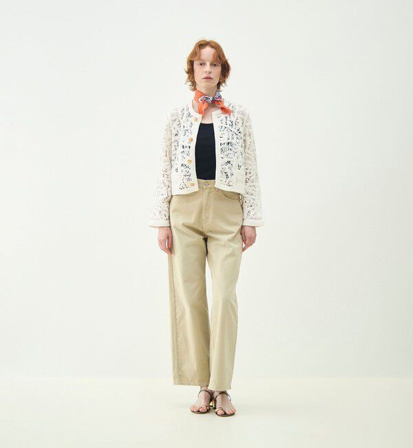 MACPHEE「コットンエンブロイダリー クルーネックジャケット」|ノーカラージャケット|