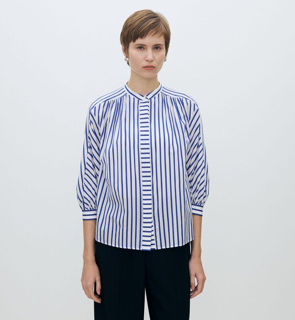 TOMORROWLAND collection「トラックストライプ ギャザーブラウス」|シャツ・ブラウス|