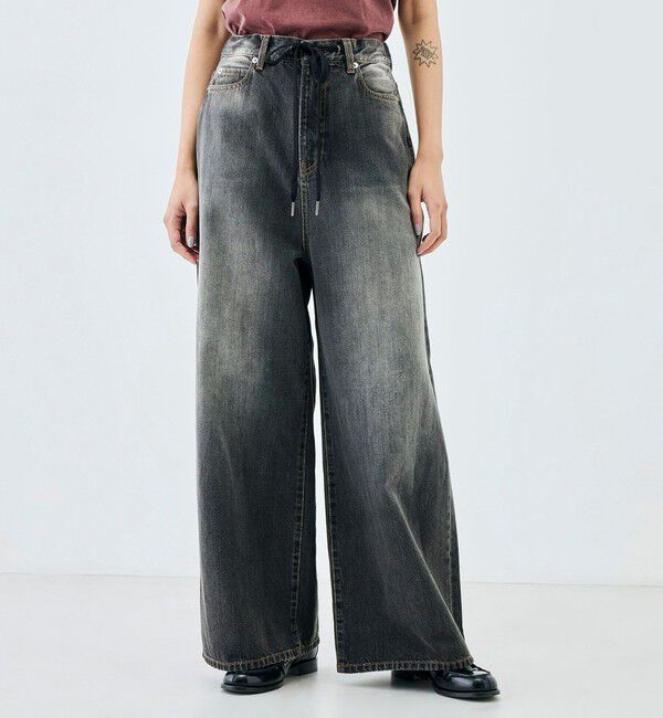 Edition「ブラックデニム ドローコードパンツ」|デニム|