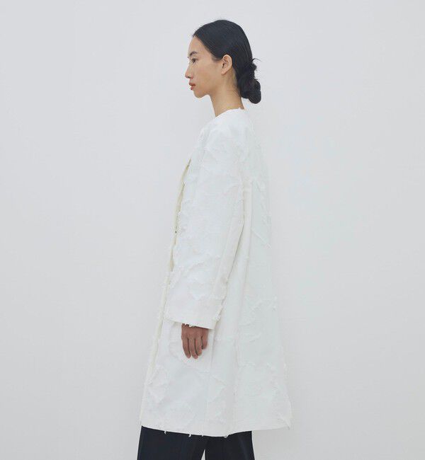 DES PRES「フリンジジャカード オープンカラーコート」|ノーカラーコート|