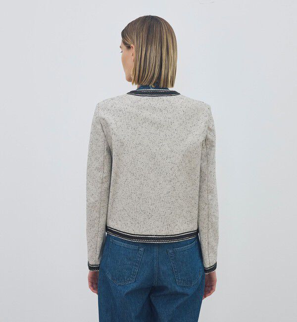 DES PRES「メランジツイル クルーネックコンパクトジャケット」|ノーカラージャケット|