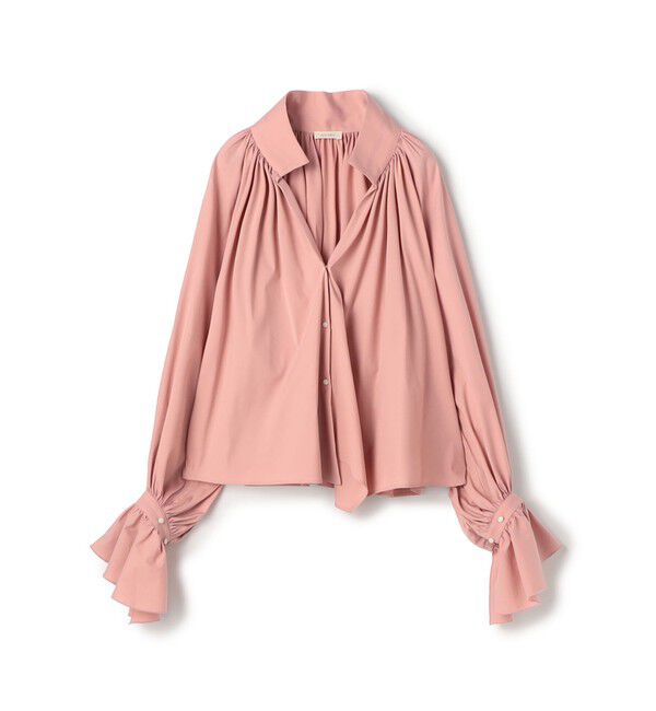 DES PRES「コットンストレッチポプリン ハイネックギャザーブラウス」|シャツ・ブラウス|33 ピンク