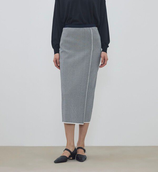 DES PRES「ストレッチダブルジャカード パイピングニットスカート」|タイト|