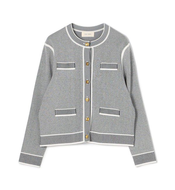 DES PRES「ストレッチダブルジャカード パイピングクルーネックカーディガン」|カーディガン|64 ブルー系