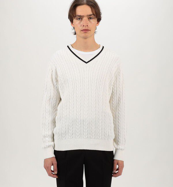 TOMORROWLAND MENS「コットンケーブル Vネックニット」|ニット・セーター|