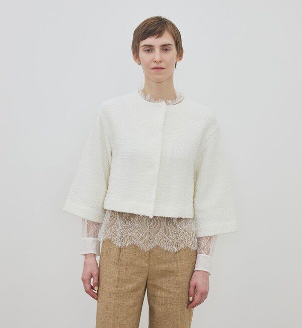 DES PRES「インレイパターン クロップドニットジャケット」|ノーカラージャケット|